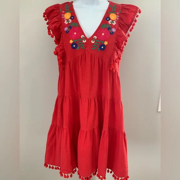 Umgee Red Embroidered Dress with Floral Details - Picture 16 of 16